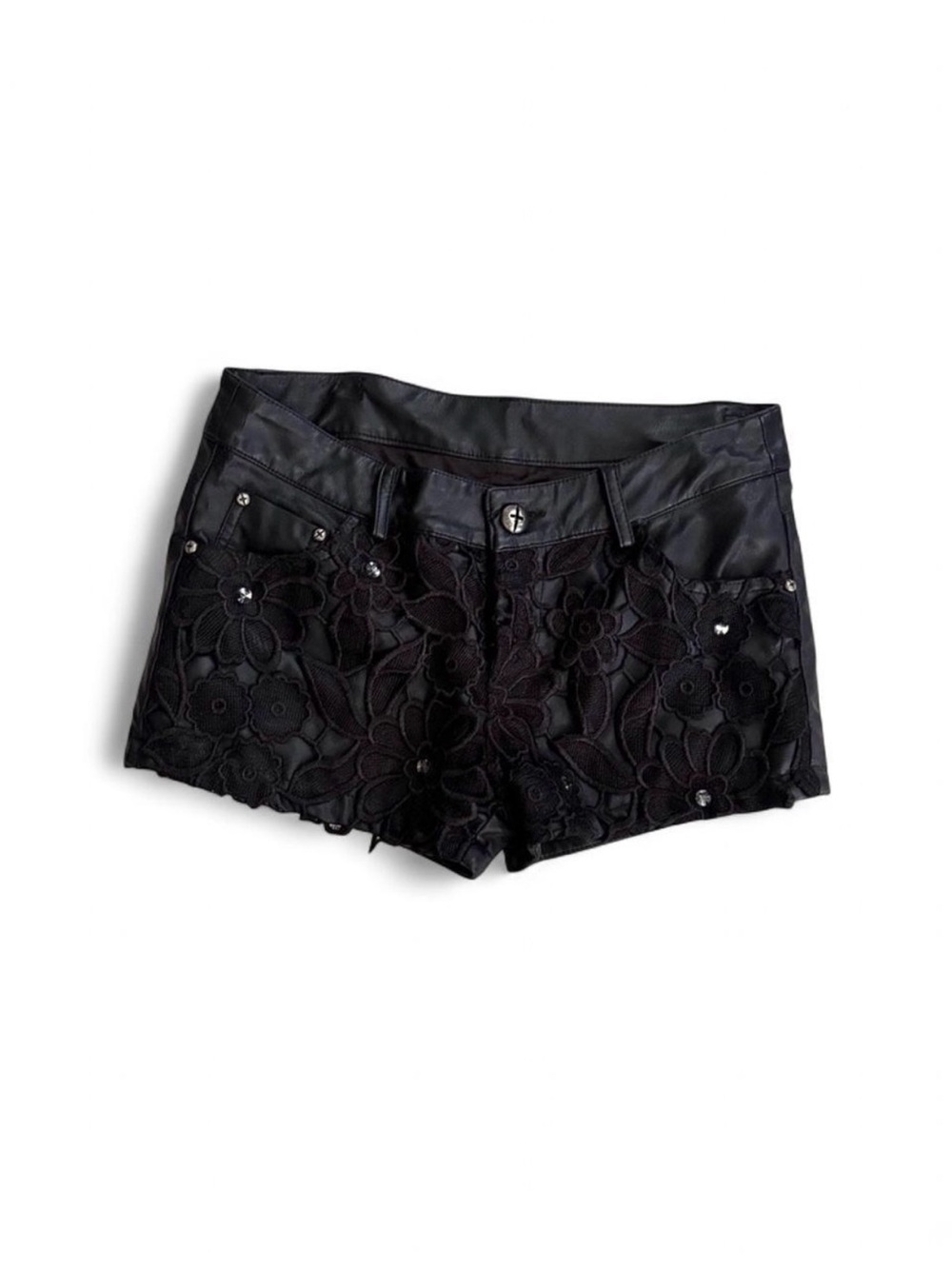 black faux leather floral lace shorts Size 10